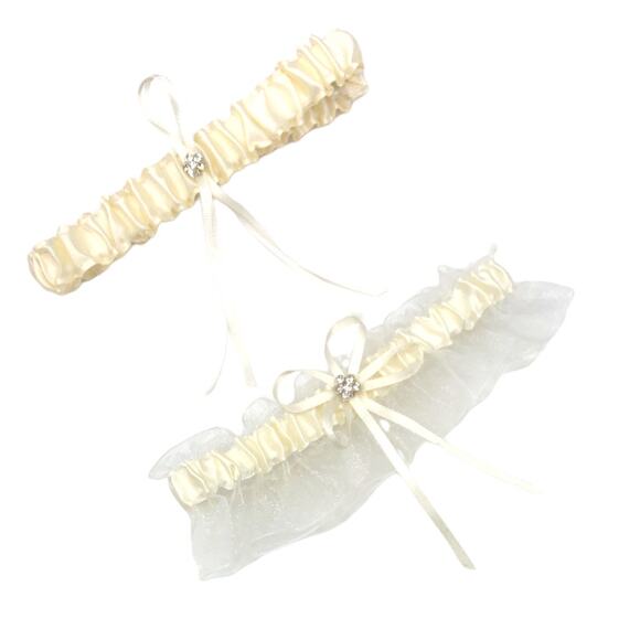 Plus Size Garter Set Extra Large Adjustable Ivory  Rhinestone Wedding Bridal - Picture 1 of 4